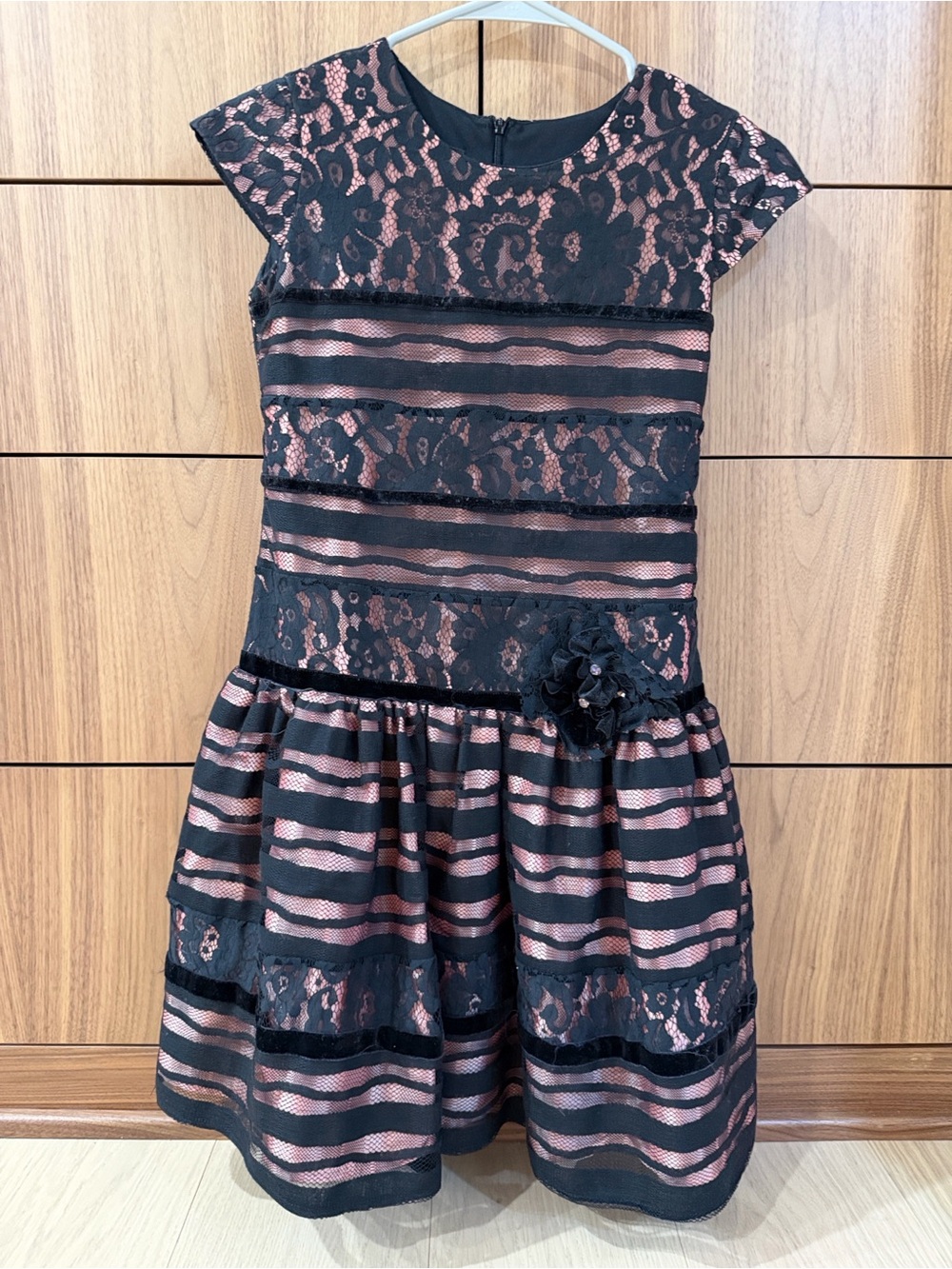 Isobella & Chloe Black and Rose Gold Lace Stripe Party Dress